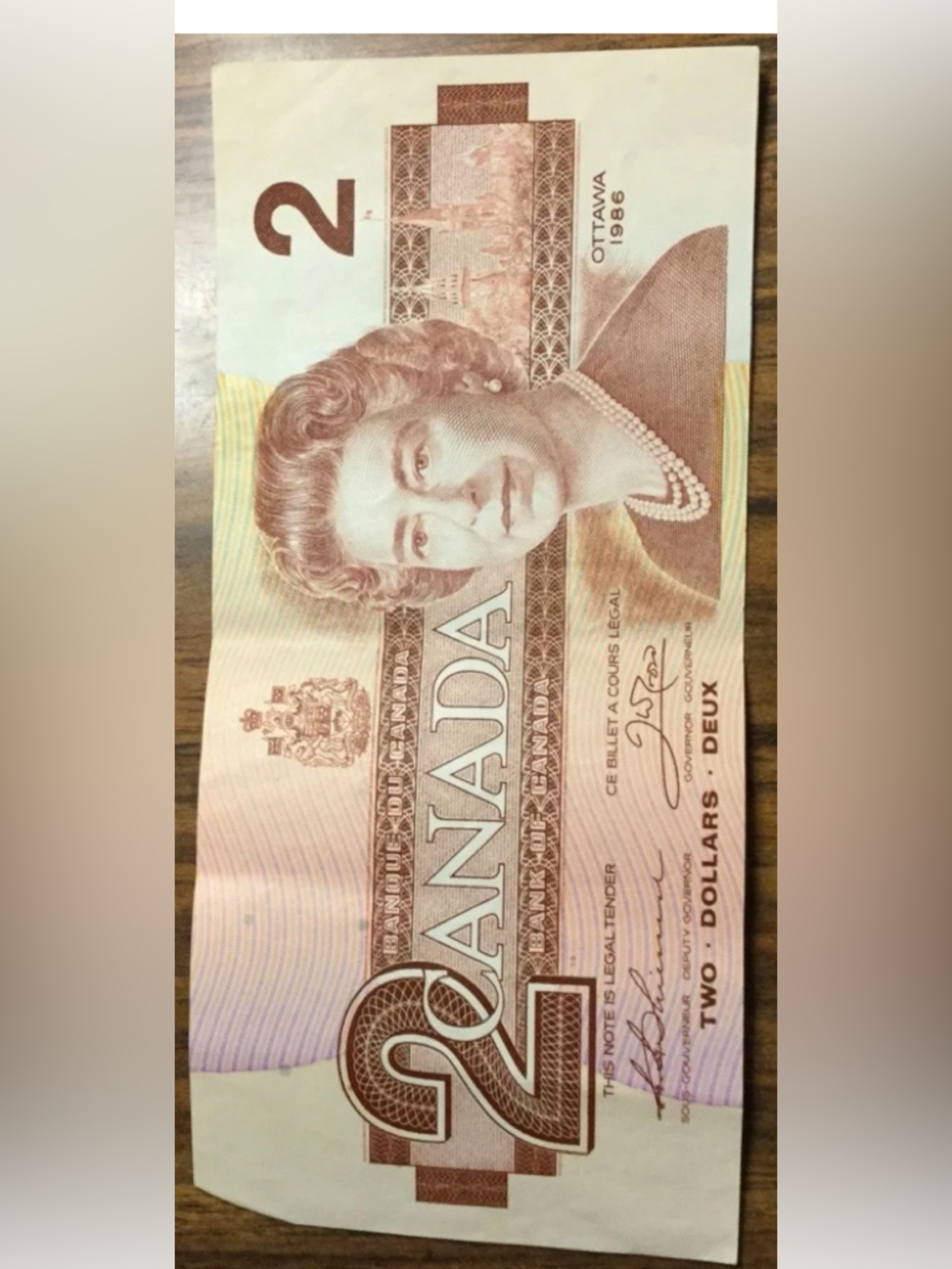 Vintage Canada $2 Banknote 1986